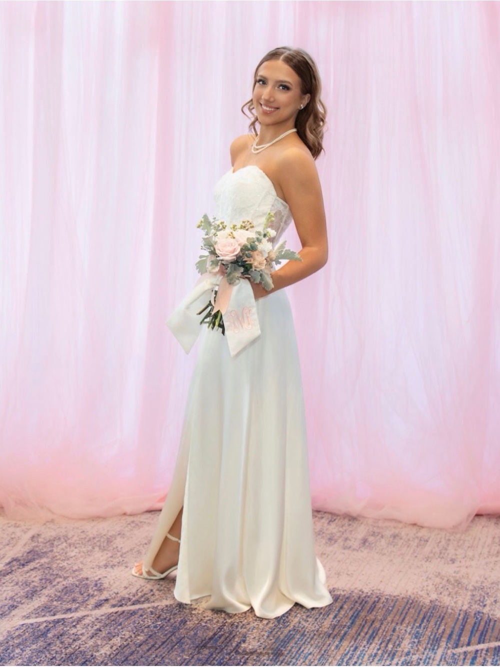 David's Bridal Strapless Ivory Lace A-Line Gown